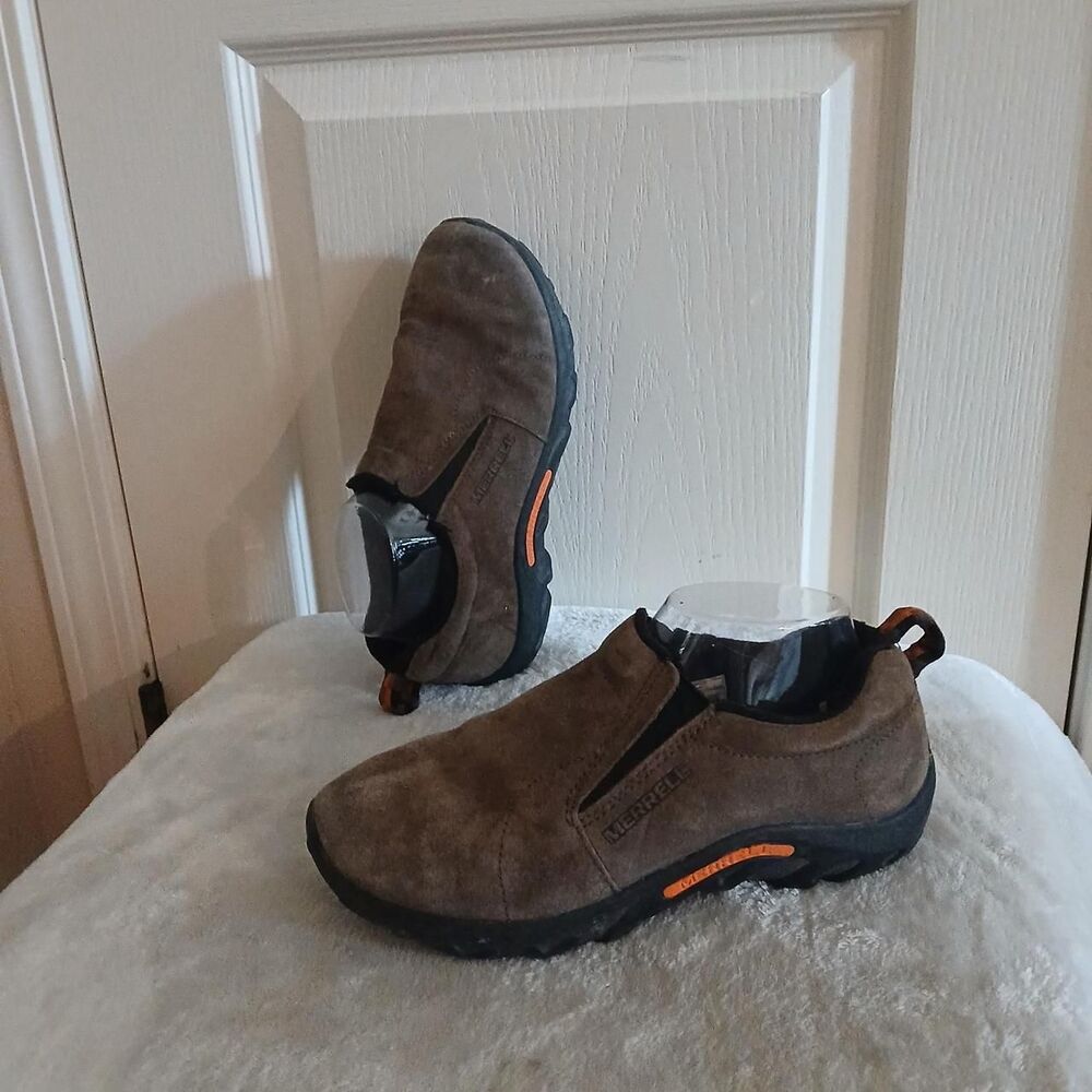 Y2K Vintage Merrell Gunsmoke Brown Suede Mocs Slip-On Hiking Shoes Kids 6 EU 37